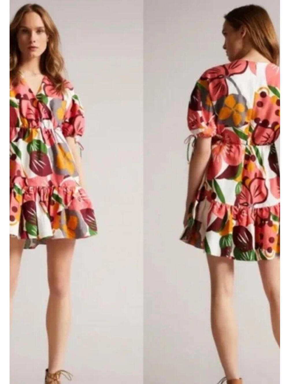 Ted Baker London Womens Size 6 Rhitaa Floral‎ Linen Cotton Mini Dress #3352